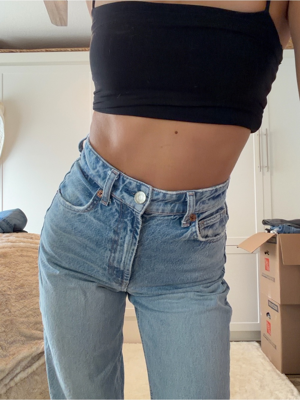 Zara Light Blue High-Rise Distressed Wide-Leg Jeans - Women - Picture 3 of 3